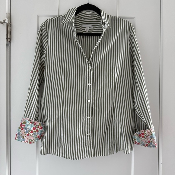 Bagutta green & white stripe cotton button down dress shirt - size Medium (M) - Picture 3 of 7